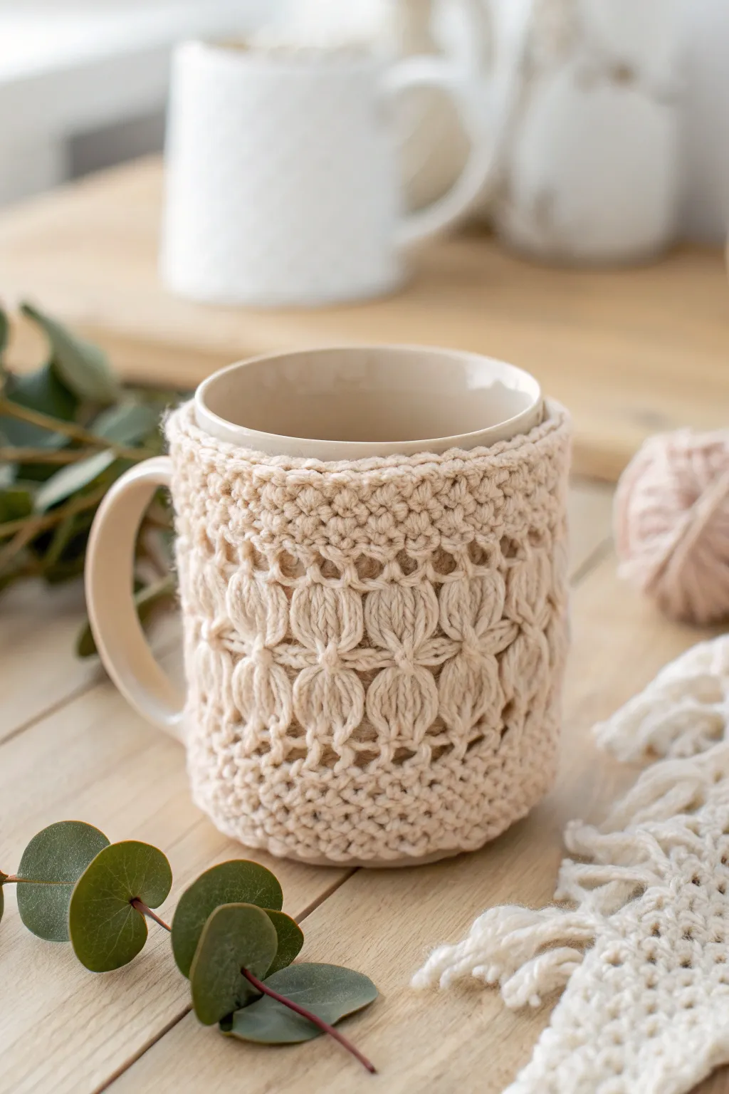 Warm up your mornings with this charming crochet mug cozy—where simplicity meets elegance.