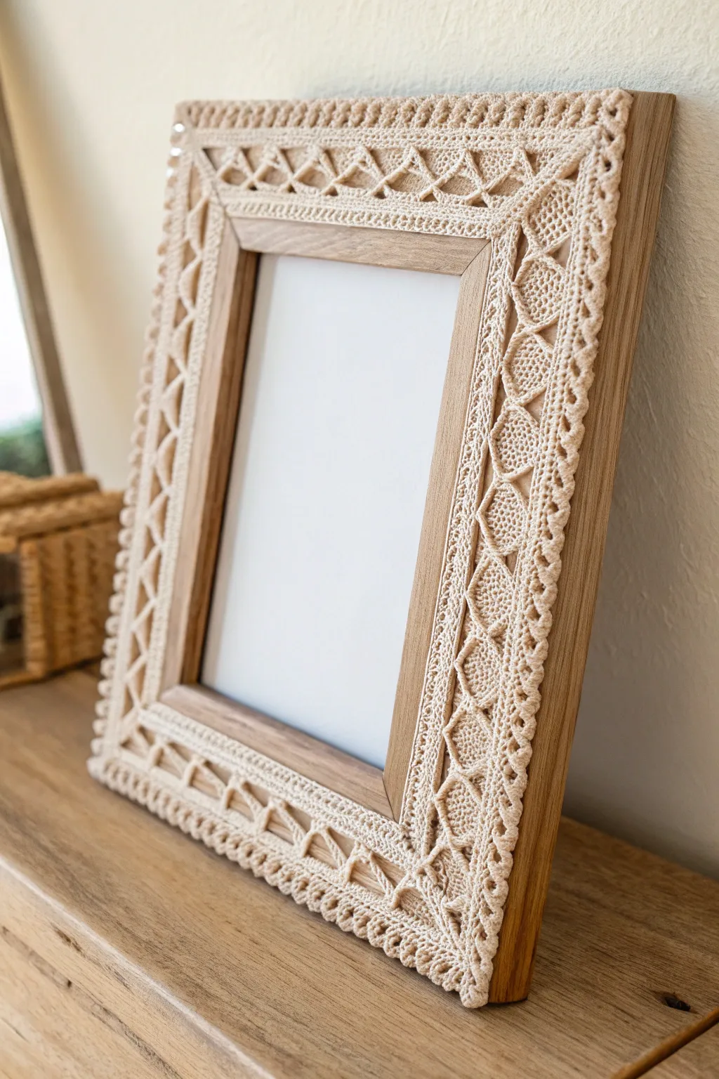 Elevate your gallery wall with artistic crochet frames that blend simplicity and elegance.