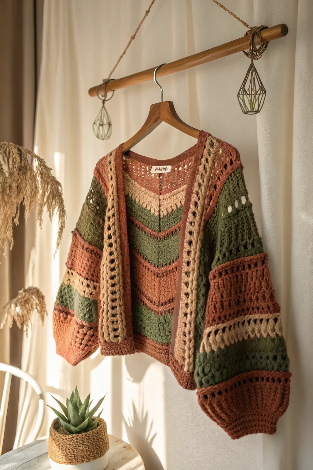 Wrap yourself in bohemian warmth with a crochet sweater that embodies free spirit elegance.