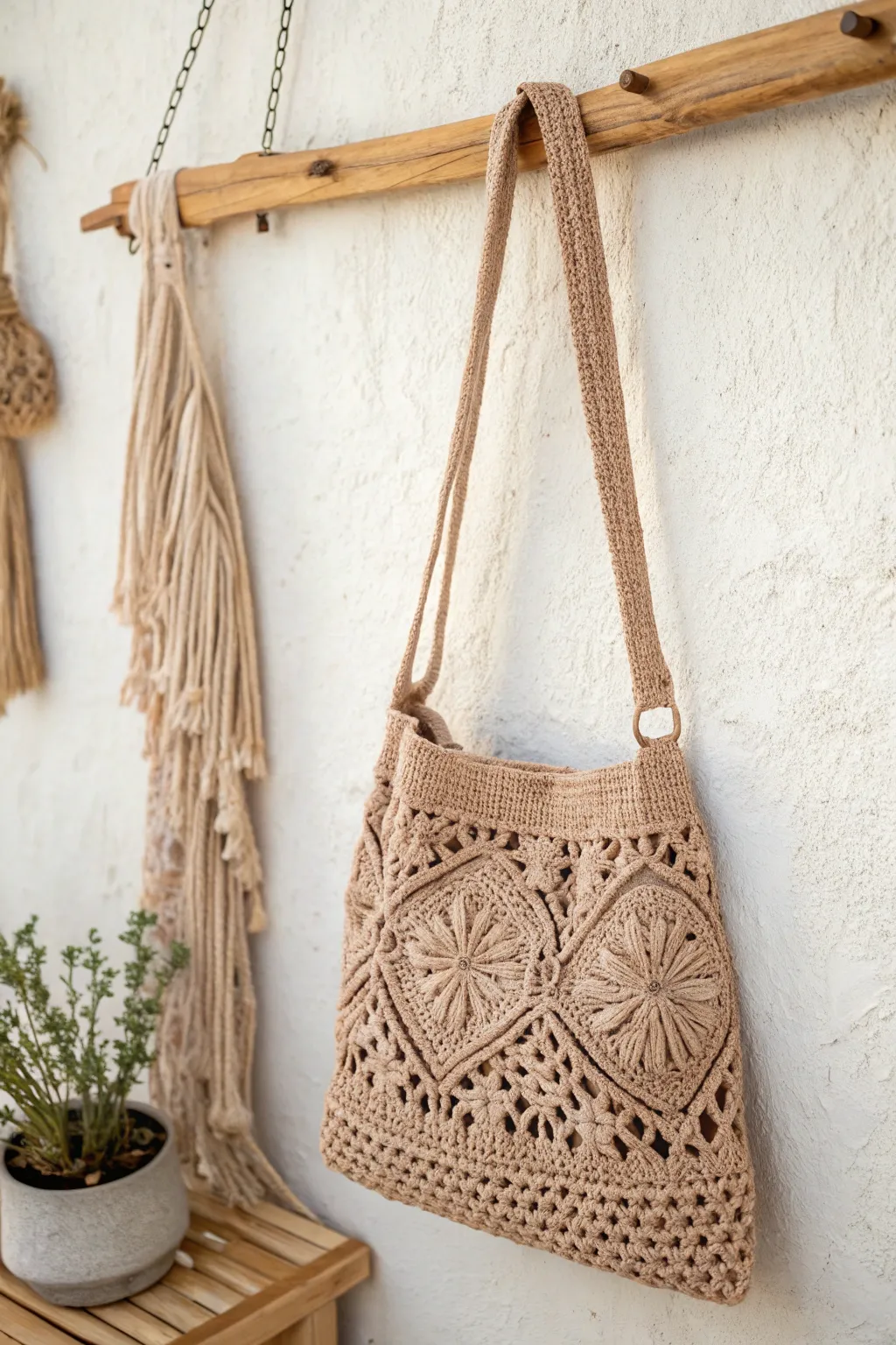 Embrace hands-free style with this exquisite crochet crossbody tote, blending simplicity and natural charm for your next adventure.