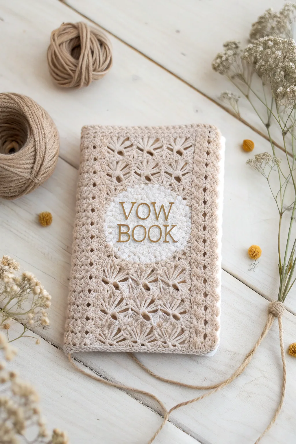 Preserve your vows in style with a personalized crochet vow book cover, the perfect blend of minimalist elegance and boho charm.