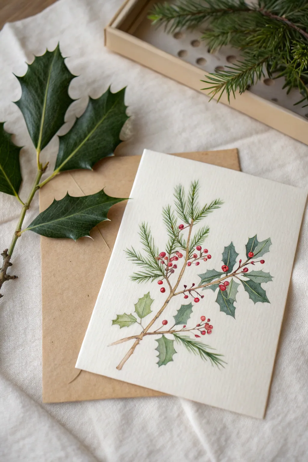 Embrace the beauty of nature with handcrafted botanical Christmas cards.