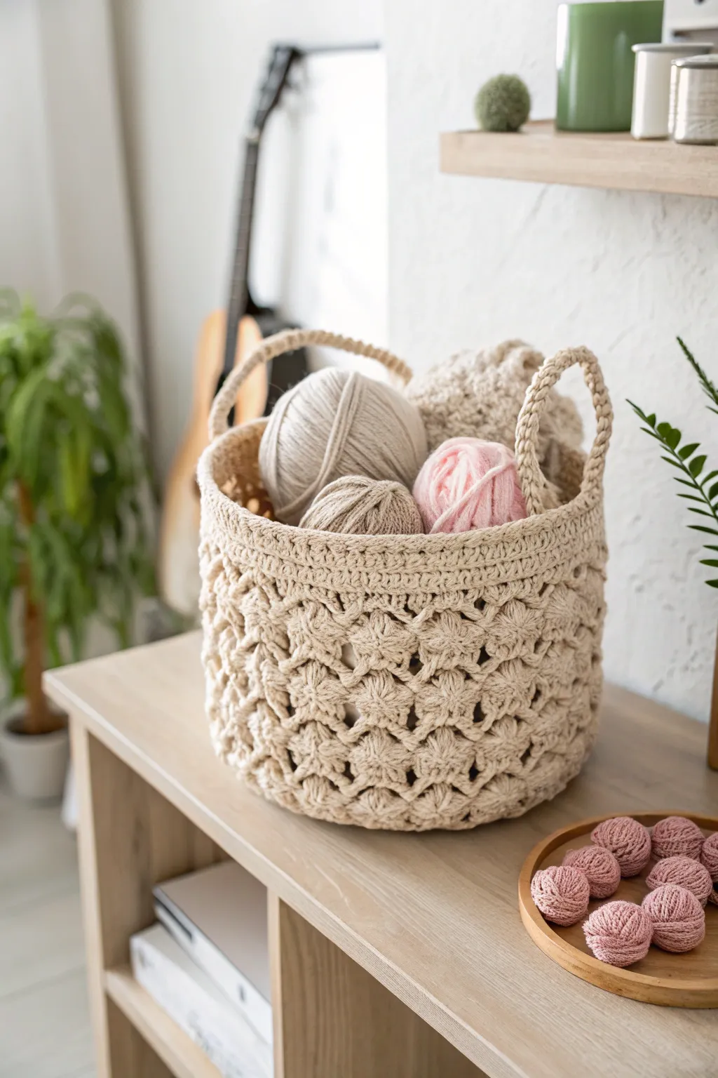 Keep your space tidy and stylish with this charming crochet basket—perfect for a touch of minimalist elegance.