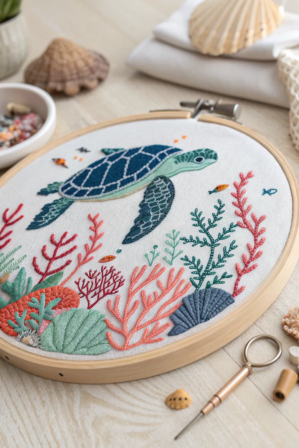 Dive into a sea of creativity with this charming ocean-inspired cross stitch masterpiece! 🌊🐢 #UnderTheSea #CrossStitchArt