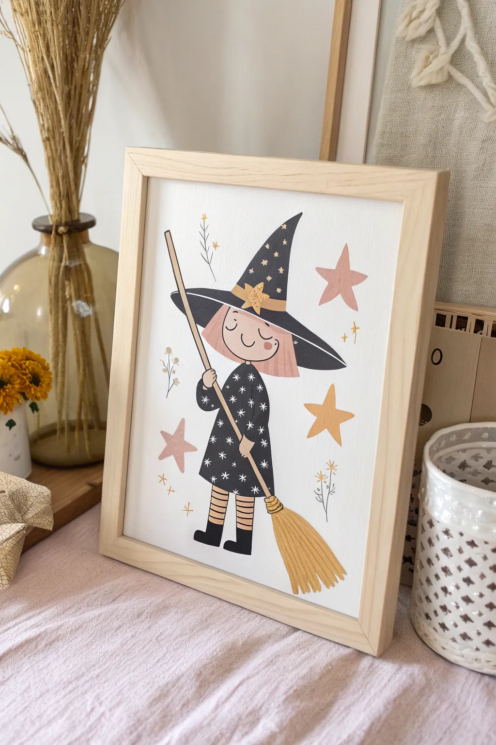Enchant your creativity with this minimalist and cheerful witch illustration, perfect for adding a touch of magic to your Halloween decor!