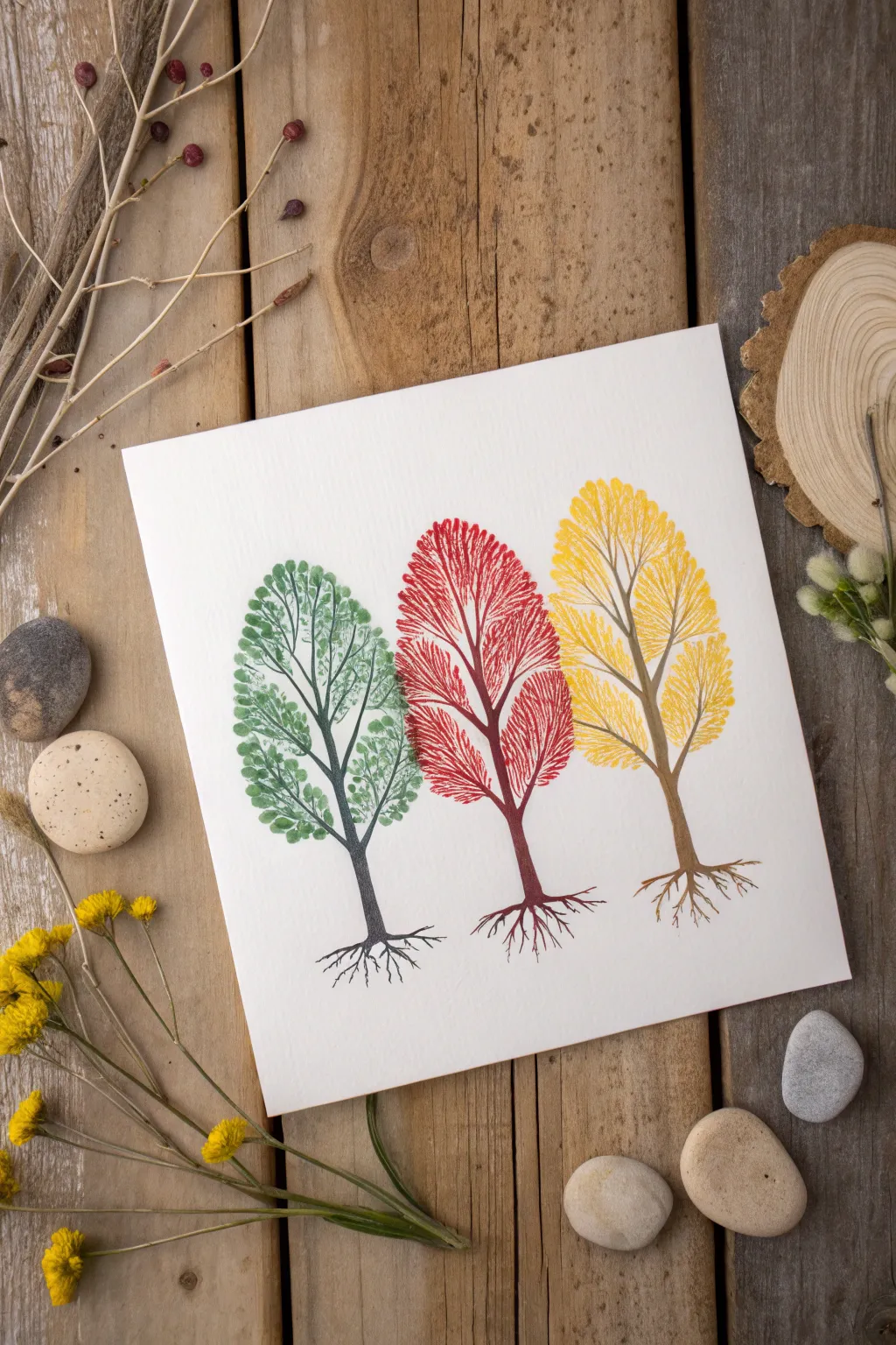 Celebrate family with a personalized touch: A charming fingerprint tree card for Father's Day.