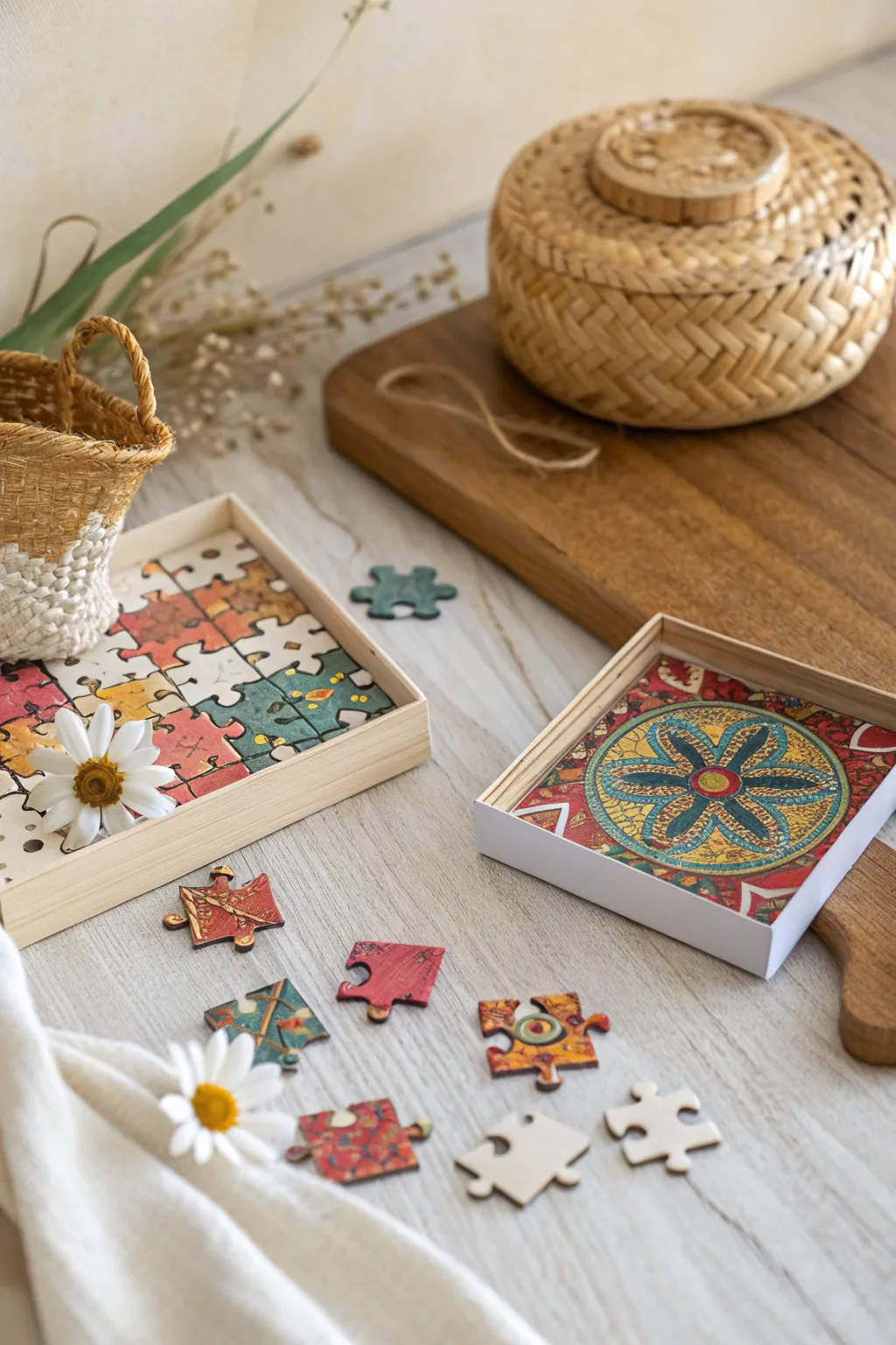 Unwind with a charming miniature puzzle set, perfect for a quick creative escape.