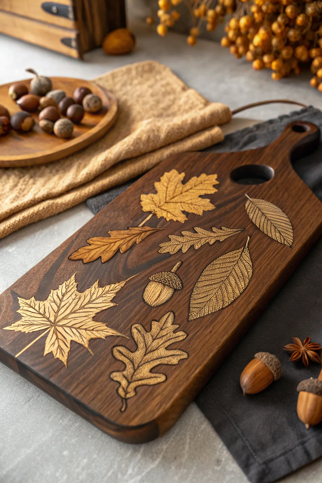 Elevate your kitchen decor with a handcrafted cutting board that celebrates the beauty of each season.