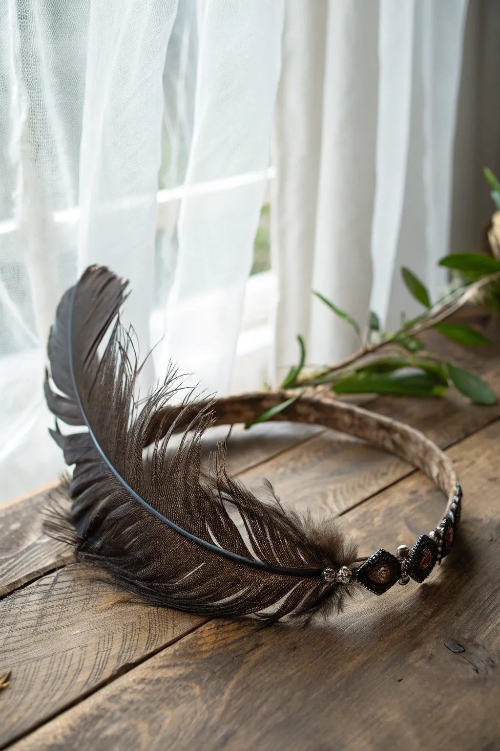 Elevate your dark fairy costume with a stunning feather headpiece; where simplicity meets elegance.