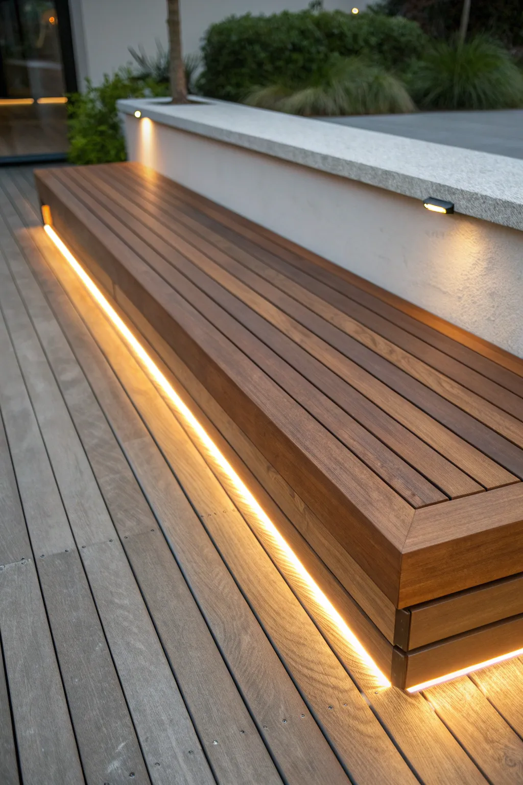 Elevate your outdoor space with a deck bench that glows with style and craftsmanship.