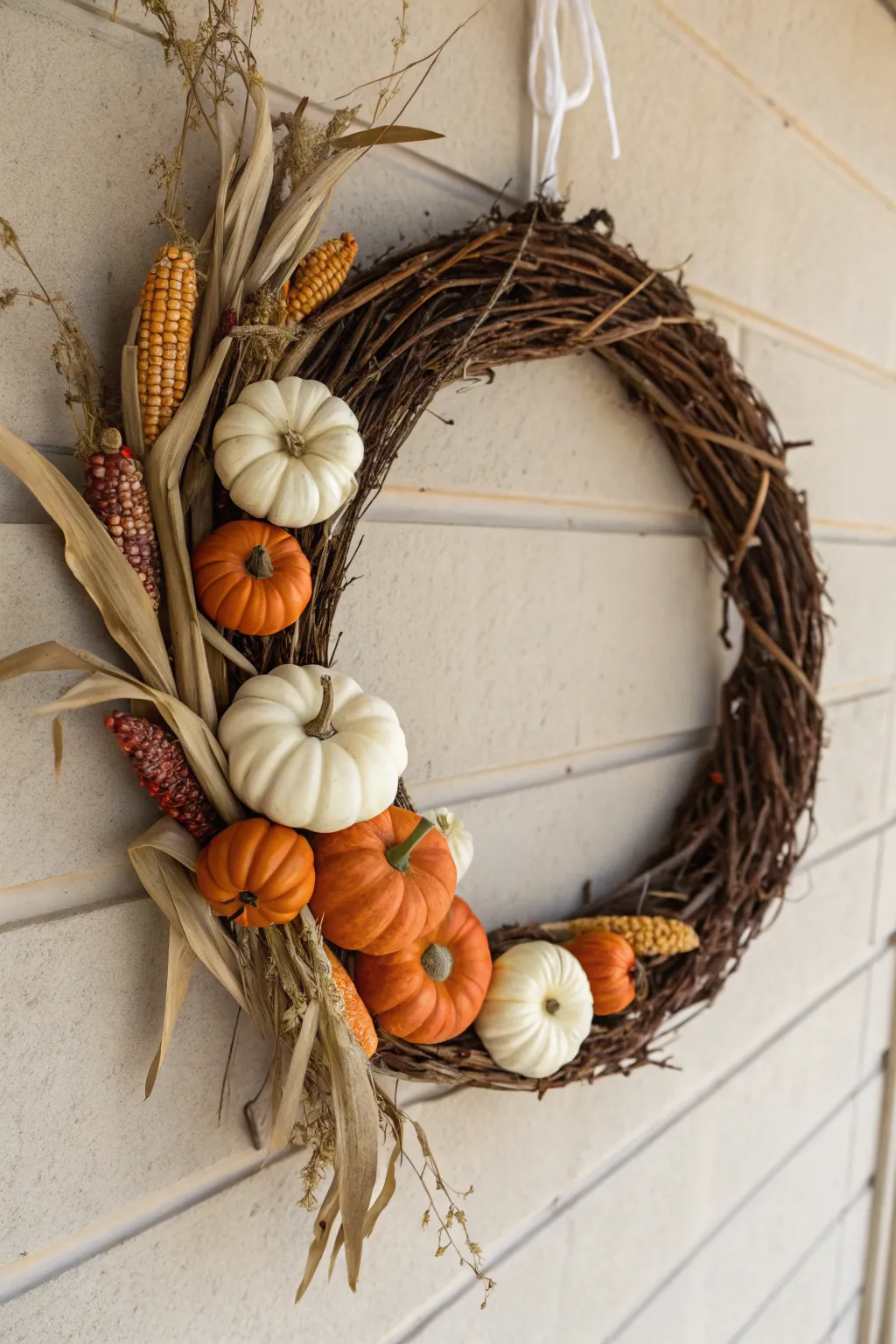 Embrace the Harvest Festival with this elegant fall wreath, where simplicity meets natural beauty.
