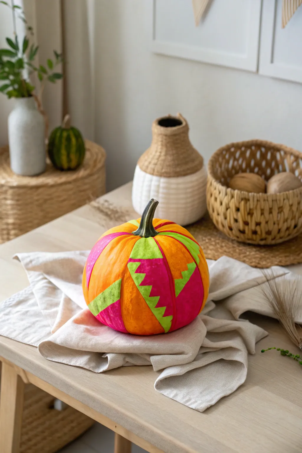 Add a pop of color to your decor with a neon napkin decoupage pumpkin—where bold meets beautiful simplicity!