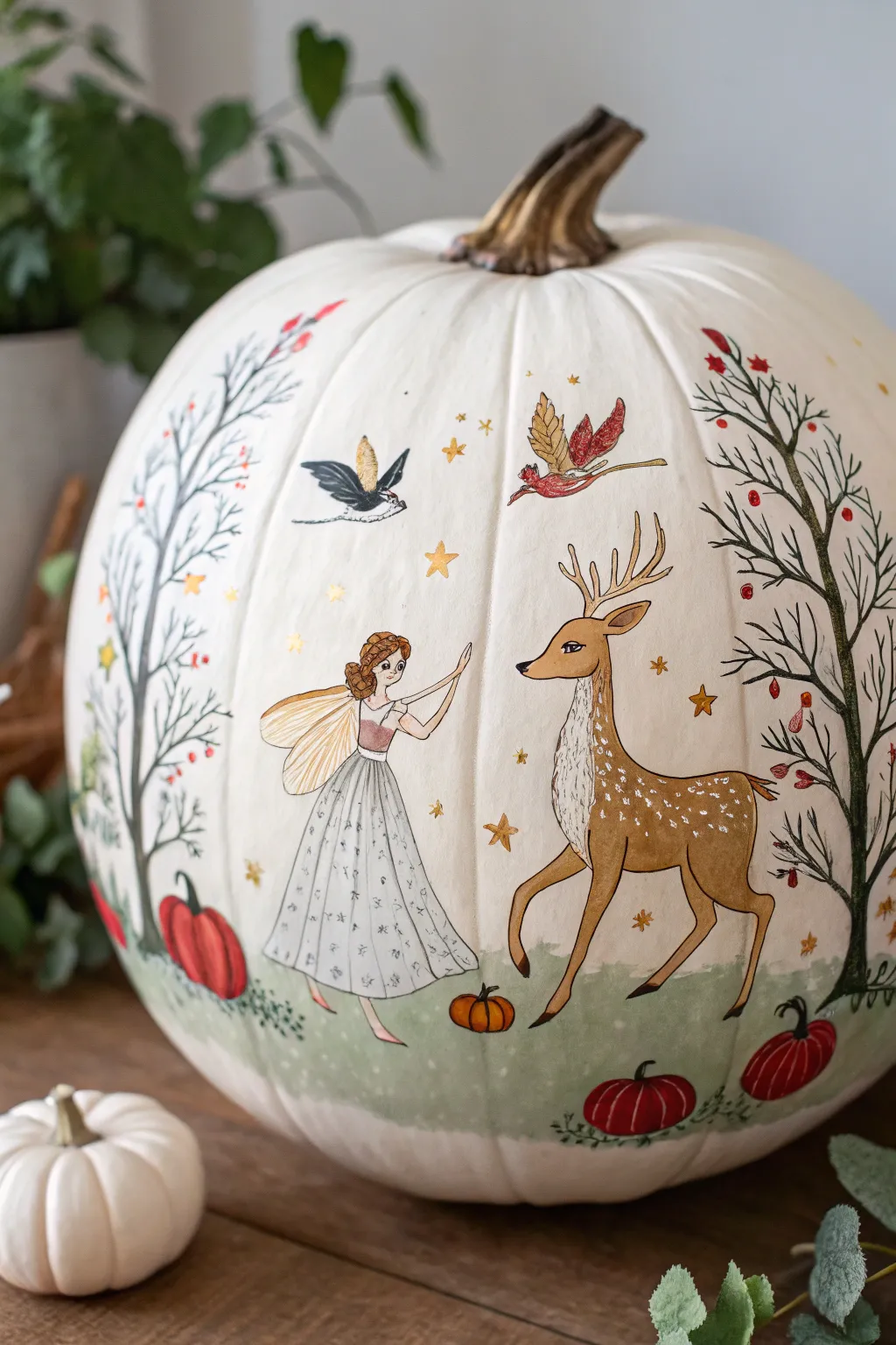Step into a fairy tale with this enchanting deer pumpkin masterpiece.