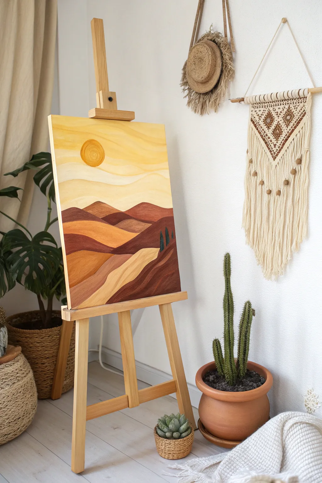 Embrace the golden hour glow with desert-inspired artistry. Perfect for a touch of warmth in minimalist spaces.