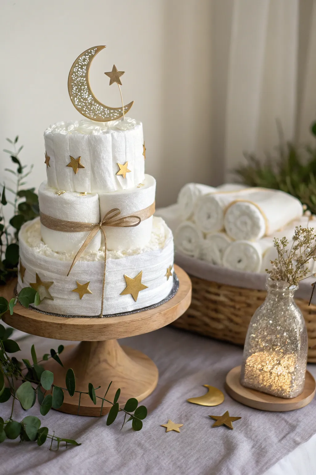 Twinkle Twinkle Little Star: A dreamy diaper cake perfect for an enchanting evening shower.