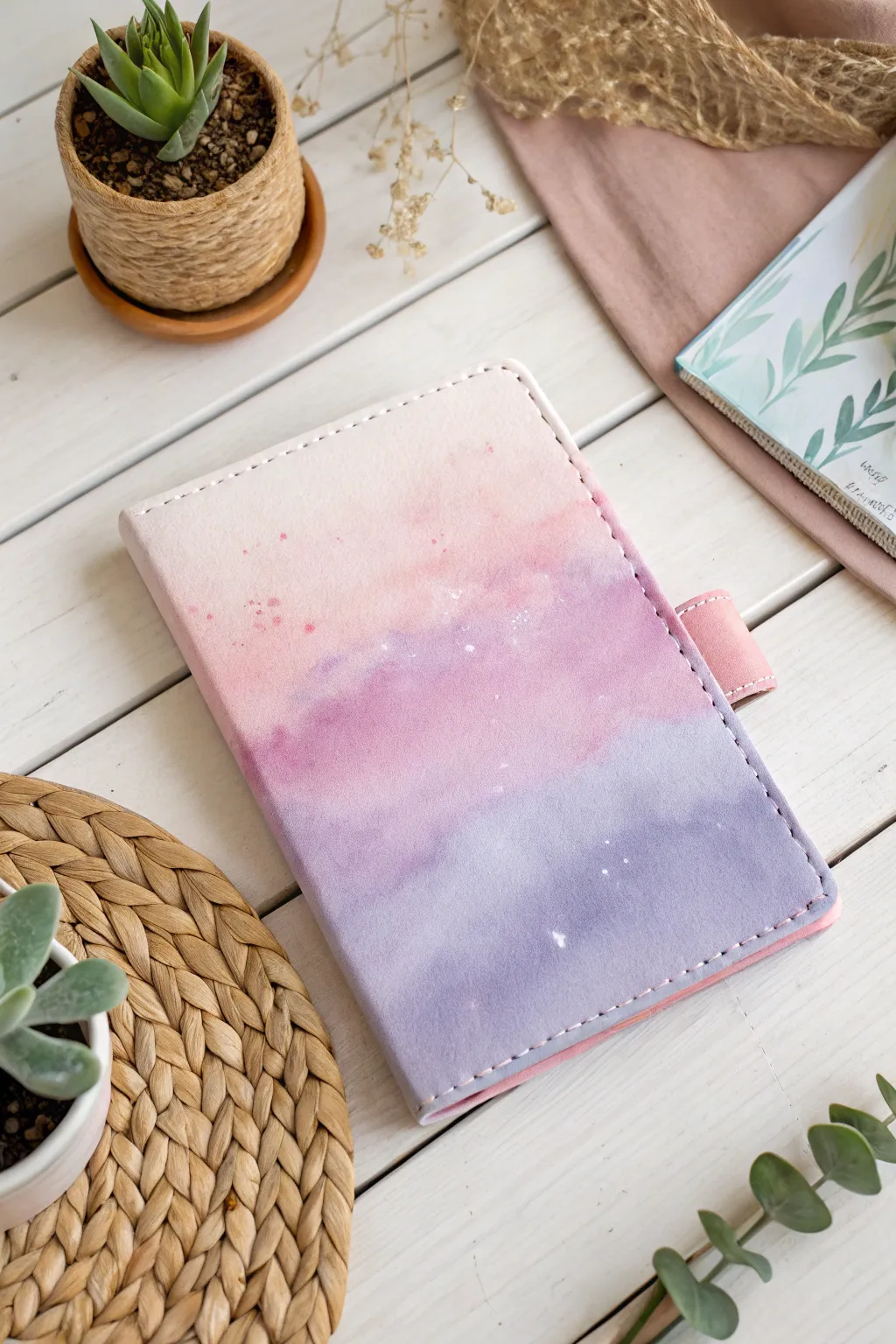 Embrace serenity with a whimsical watercolor diary cover that seamlessly blends soft hues into a dreamy design. Perfect for the minimalist at heart.