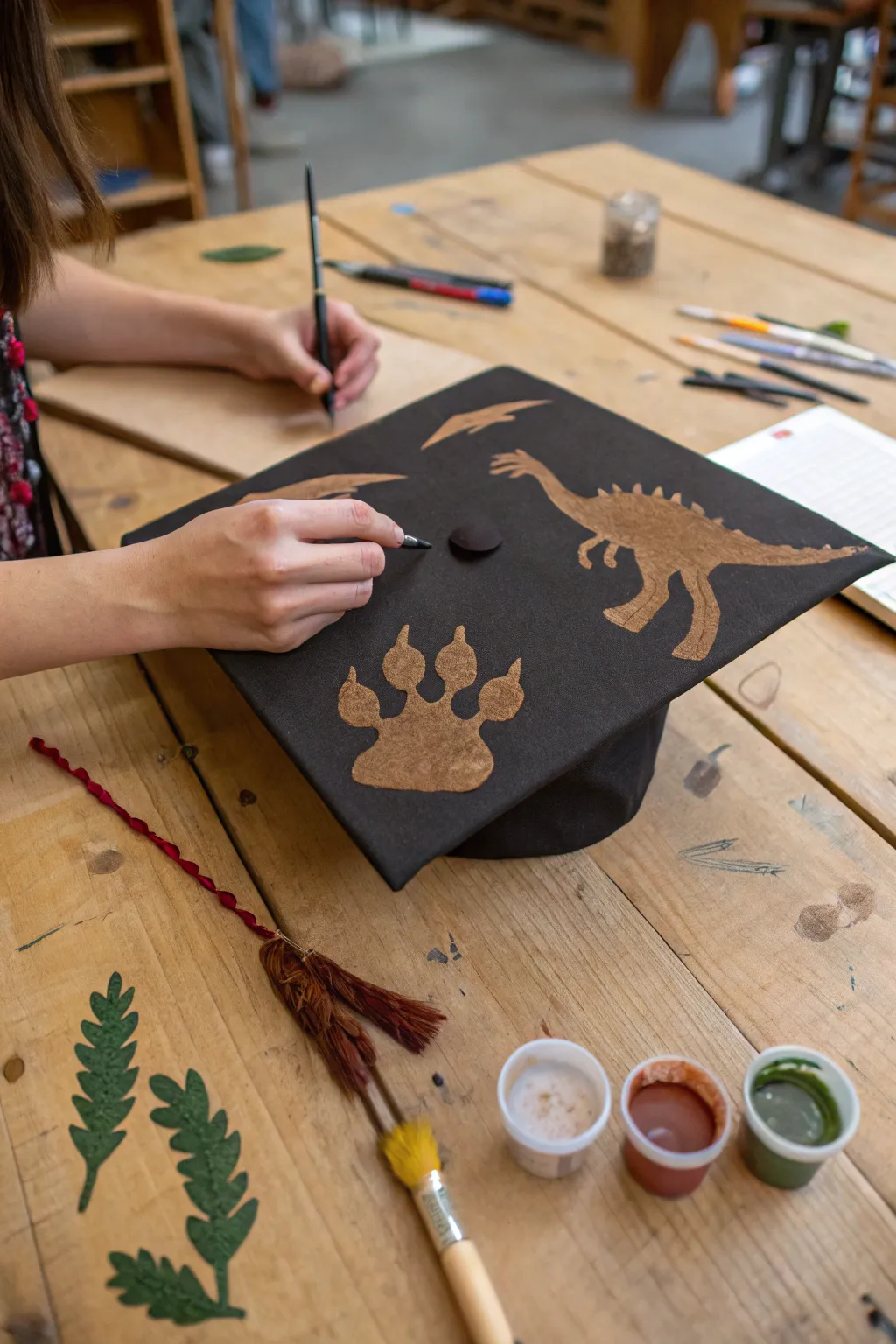 Craft your journey, step by step, with a dino-inspired graduation cap that leaves a lasting impression.