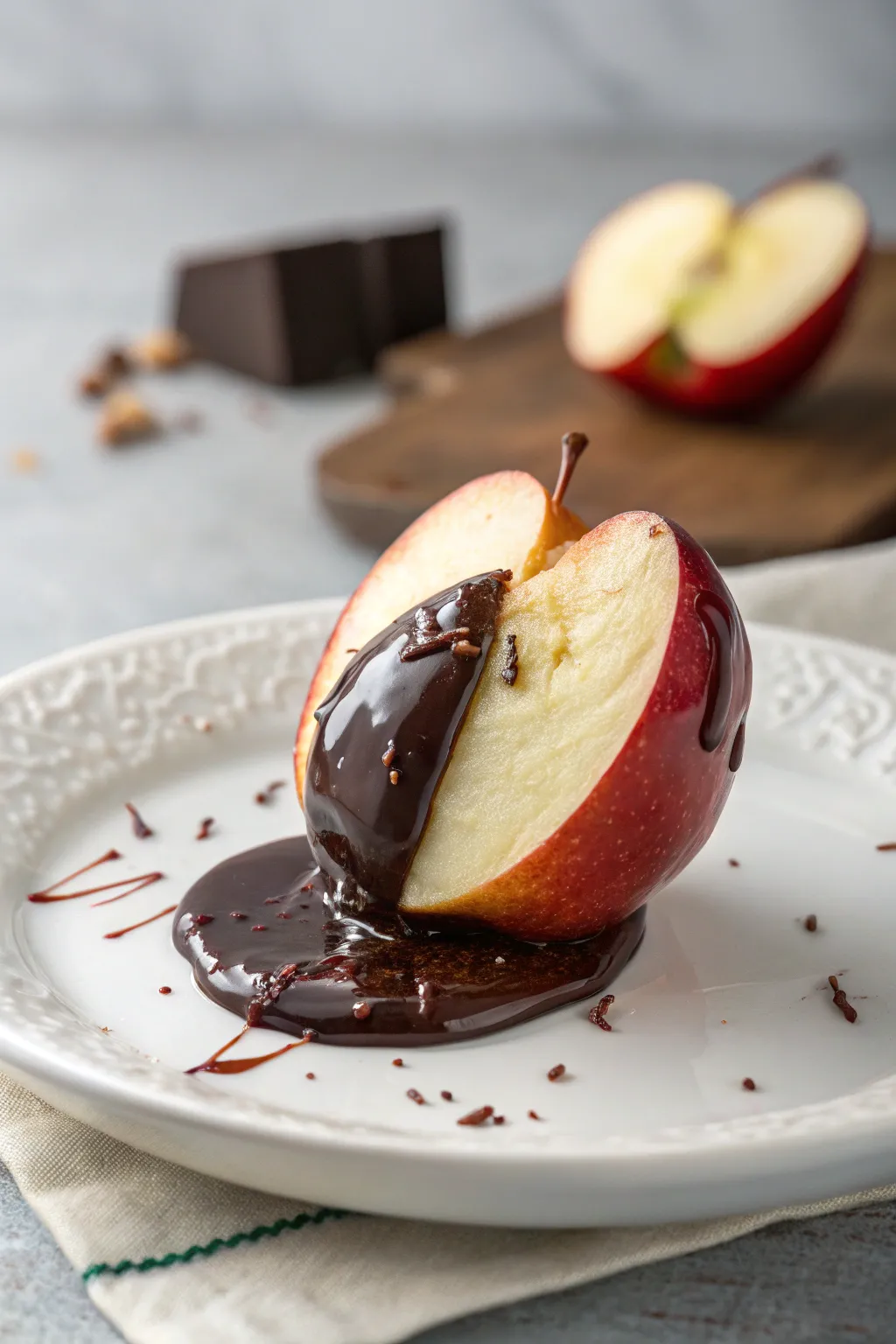 Indulge in the perfect harmony of crisp apple slices dipped in luxurious dark chocolate. 🍏🍫