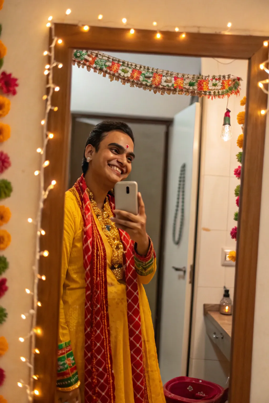Mirror selfies showcase your personal festive style in a unique way.