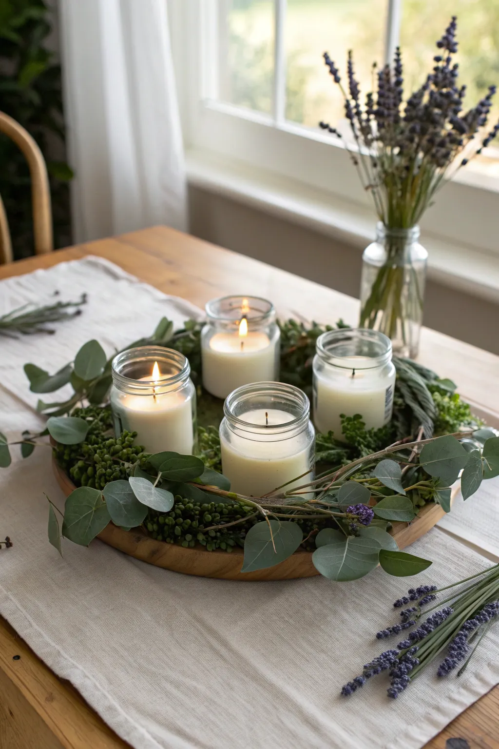 Elevate your holiday decor with this minimalist DIY Advent wreath, featuring charming glass jar candle holders for a safe and stylish touch.