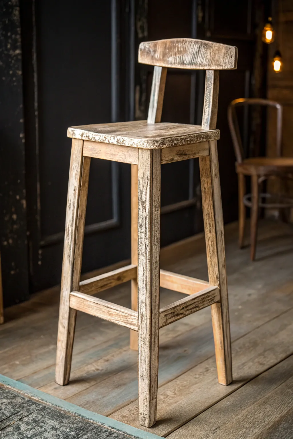 Elevate your space with vintage charm: Distressed barstools that tell a story.