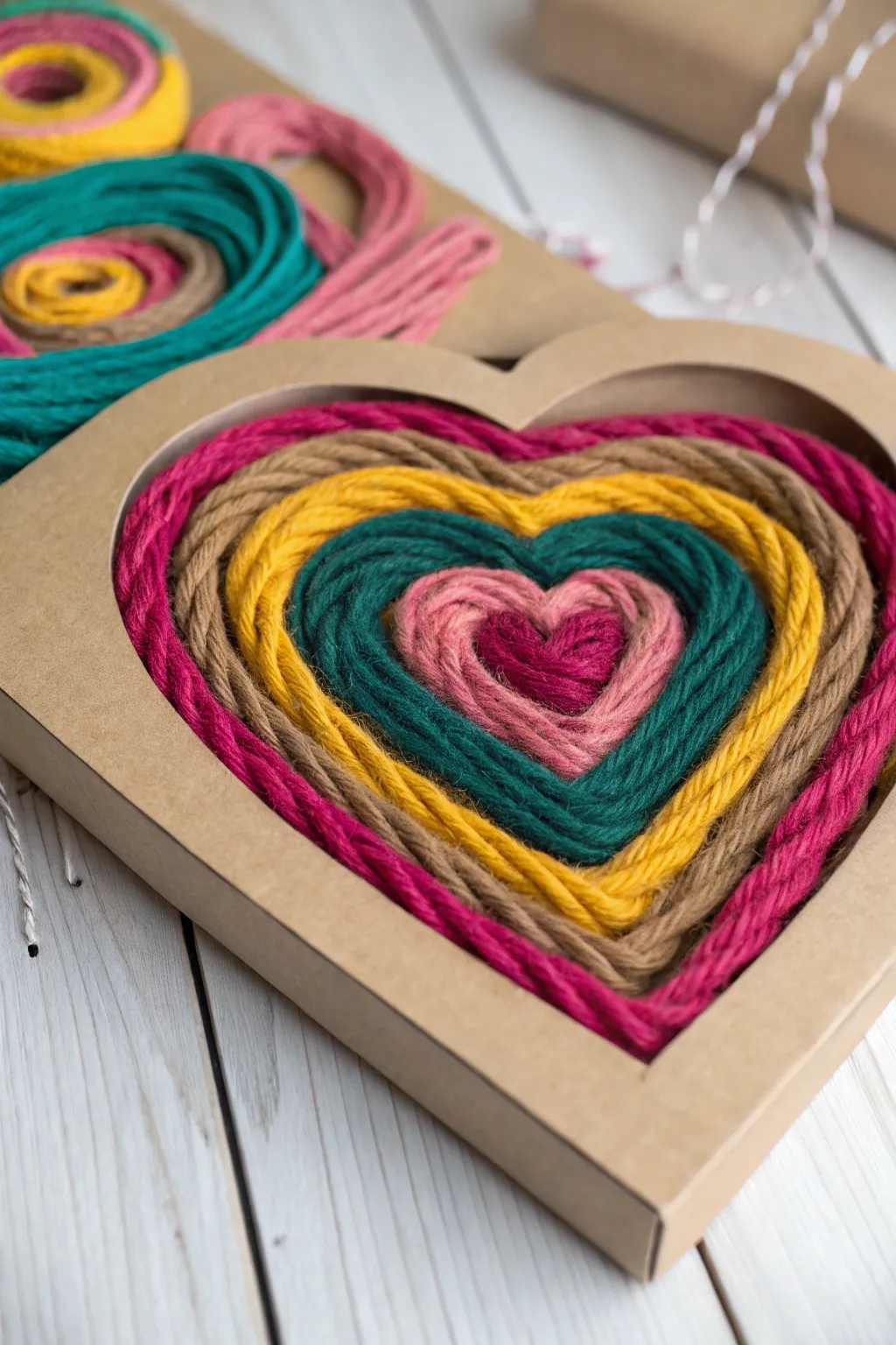Craft a tactile masterpiece with your little one! This yarn-wrapped heart card combines bold colors and natural simplicity, perfect for heartfelt DIY birthday wishes.