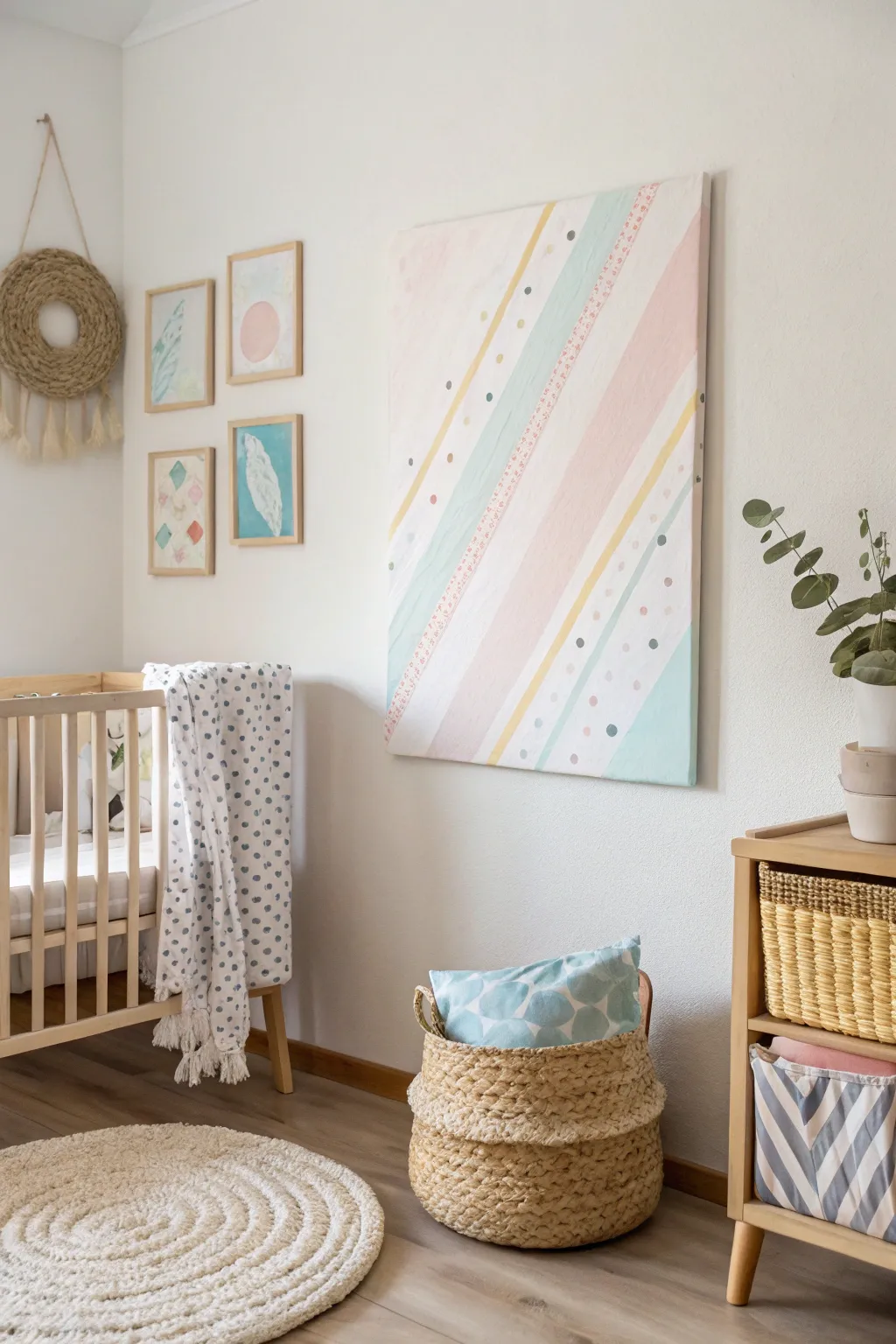 Add a gentle touch of charm to your baby's room with soft pastel patterns. 🎨✨ #DIYCanvasArt #BabyRoomDecor