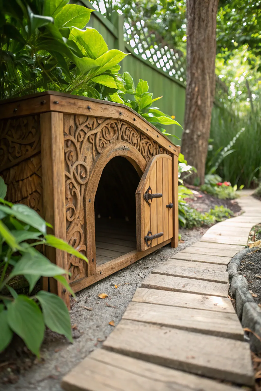 Invite your feline friend to embark on a mini outdoor adventure with this beautifully crafted wooden cat tunnel.