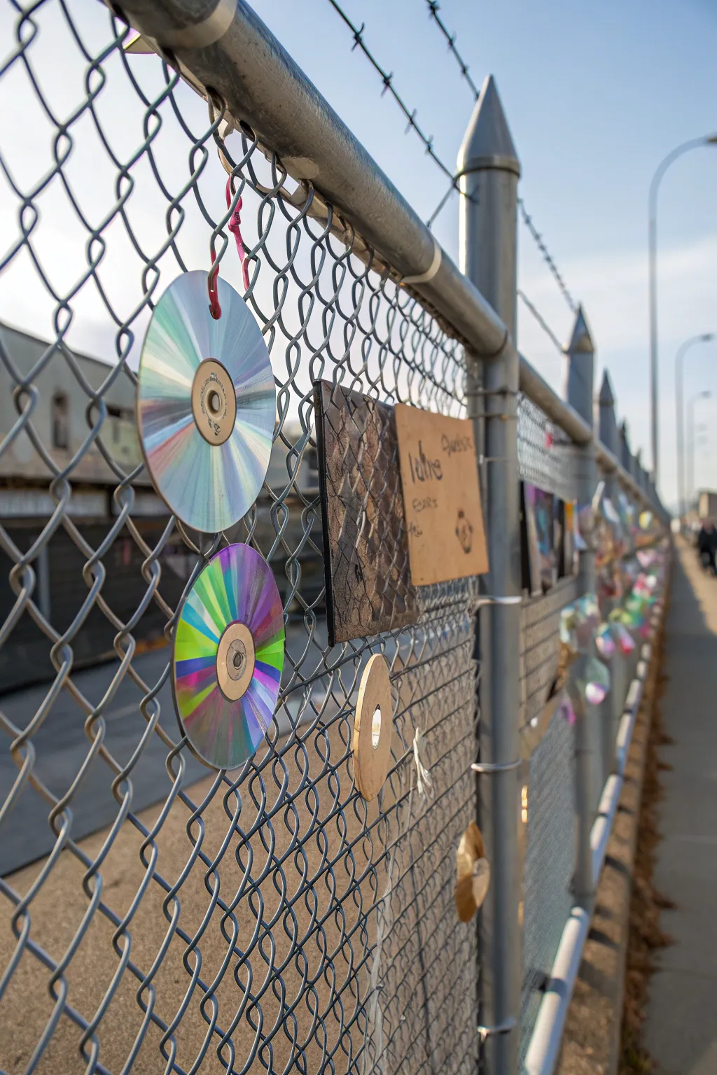 Transform your fence with recycled art that dazzles in the sunlight.