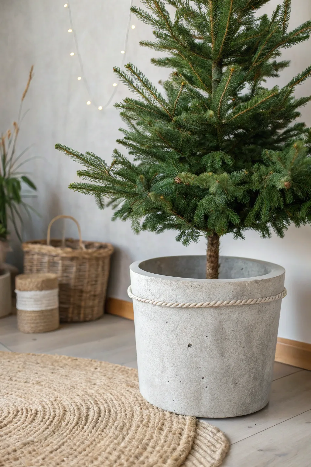 Elevate your holiday décor with an industrial chic concrete base for your Christmas tree – the perfect blend of minimalist elegance and sturdy craftsmanship.
