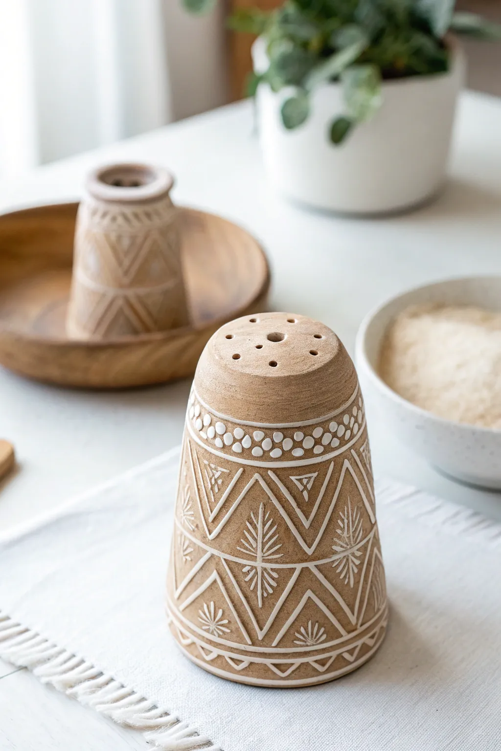 Elevate your dining experience with handcrafted geometric elegance. #ScandiBoho #TableArt