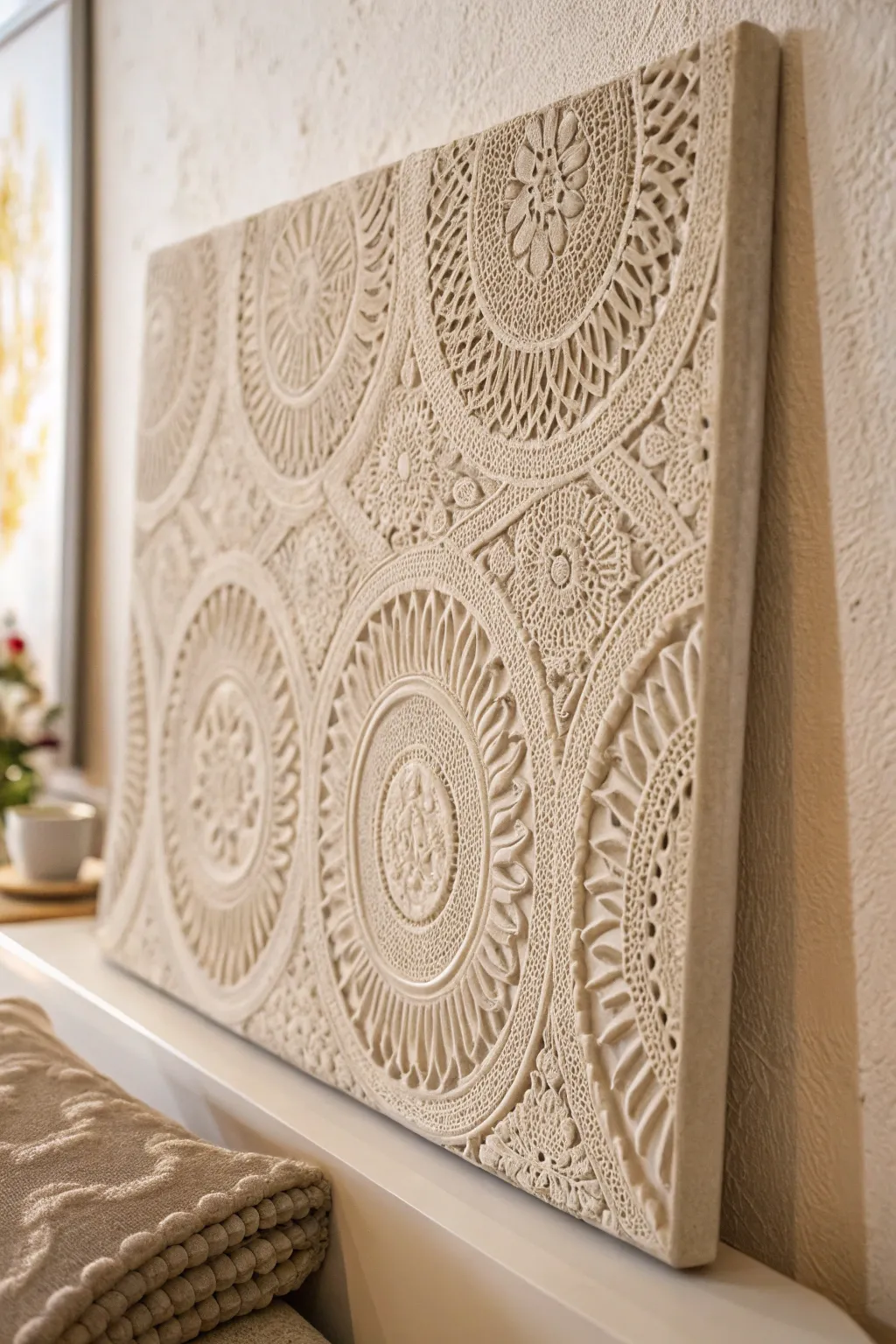 Elevate your space with handcrafted elegance: Intricate lace textures meet minimalist clay art.