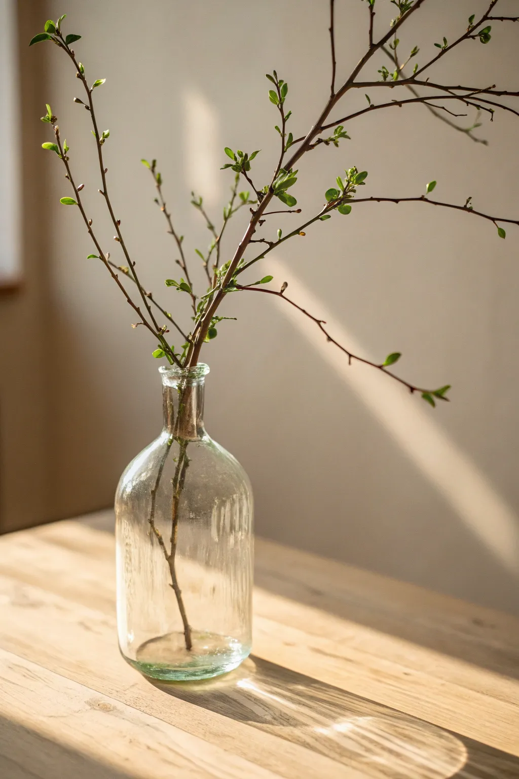 Embrace the beauty of simplicity with a single branch in a clear vase for a minimalist chic look.