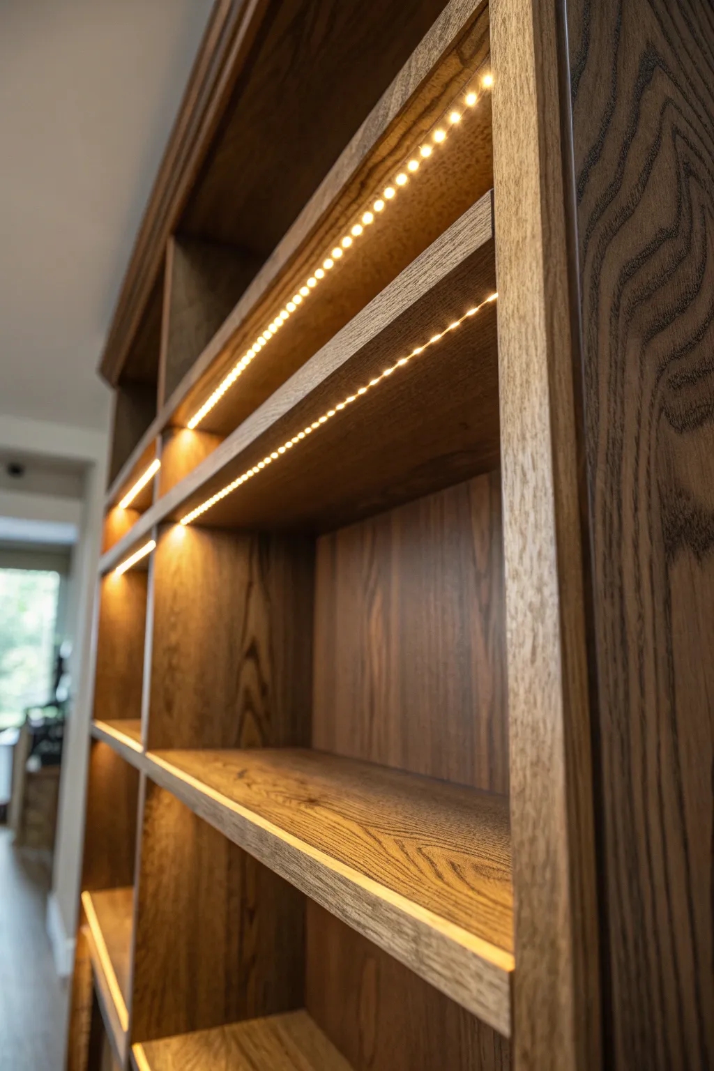 Illuminate your space with handcrafted elegance: integrated LED lighting for a stylish closet upgrade.