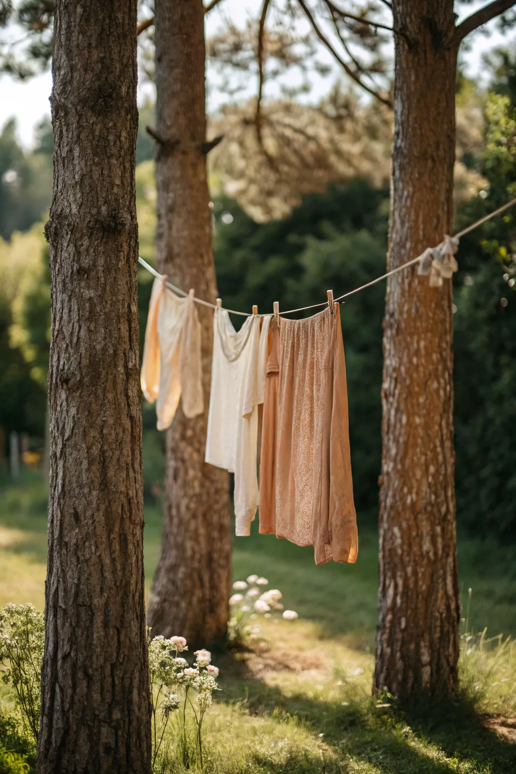 Embrace Clothesline Chic: Effortless style meets nature in this charming yard sale setup. 🌿👗