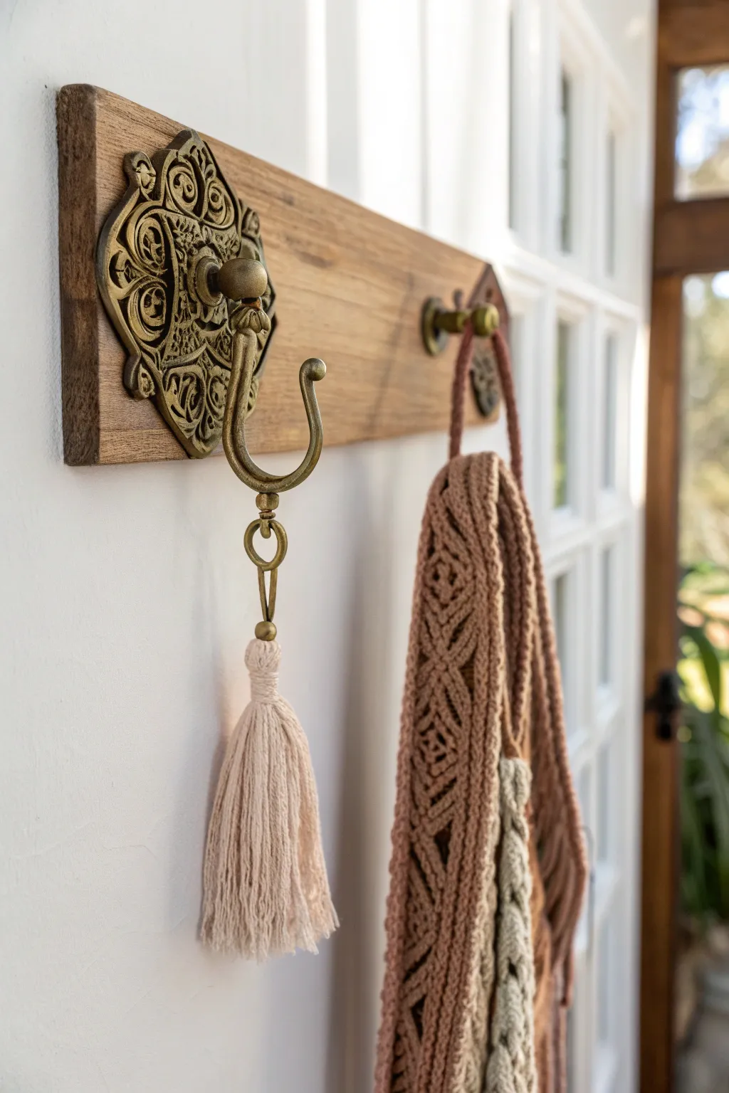 Add a touch of vintage elegance to your entryway with this charming hook display.