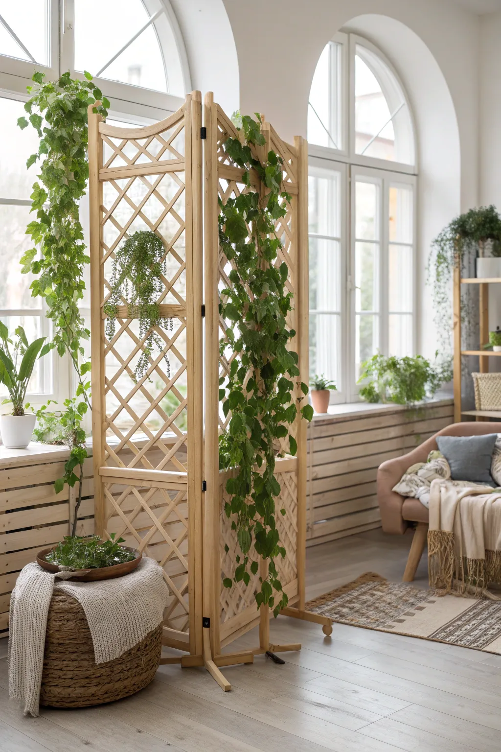 Bring the outdoors inside with a stunning DIY lattice garden divider – a perfect blend of nature and minimalist elegance!