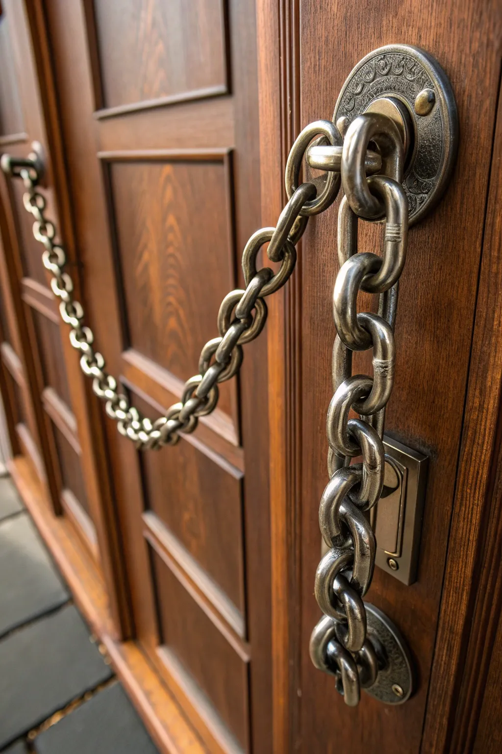 Elevate your space with this bold and industrial chain link door handle, where craftsmanship meets style.