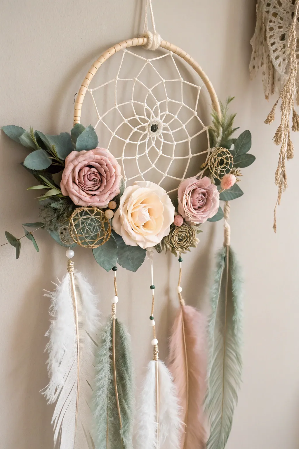 Add a whimsical touch to your space with a garden-themed dream catcher.