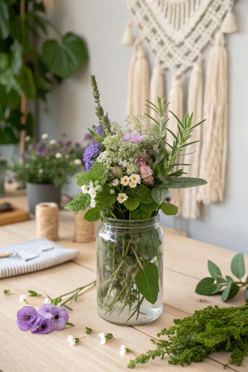 Elevate your DIY flower bar with the unexpected charm of herbs and edible blooms. 🌿✨ #ScandiBoho #FloralSurprise