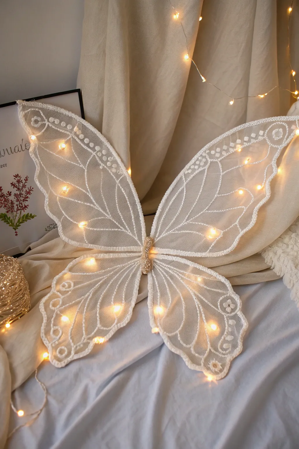 Enchant your evenings with illuminated fairy wings, a perfect blend of minimalism and magic.