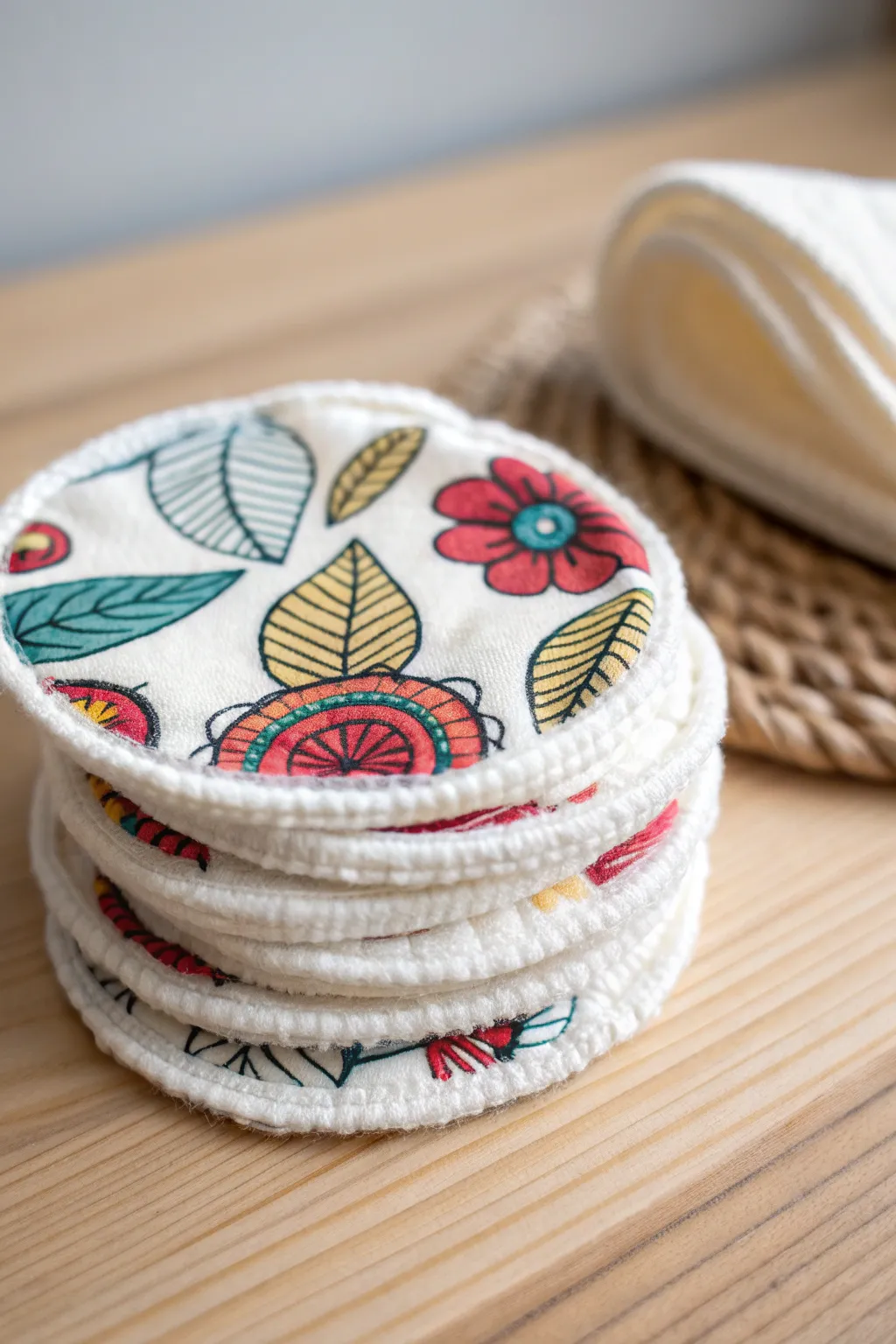 A touch of eco-friendly elegance for Grandma: handcrafted reusable cotton rounds in vibrant boho patterns.