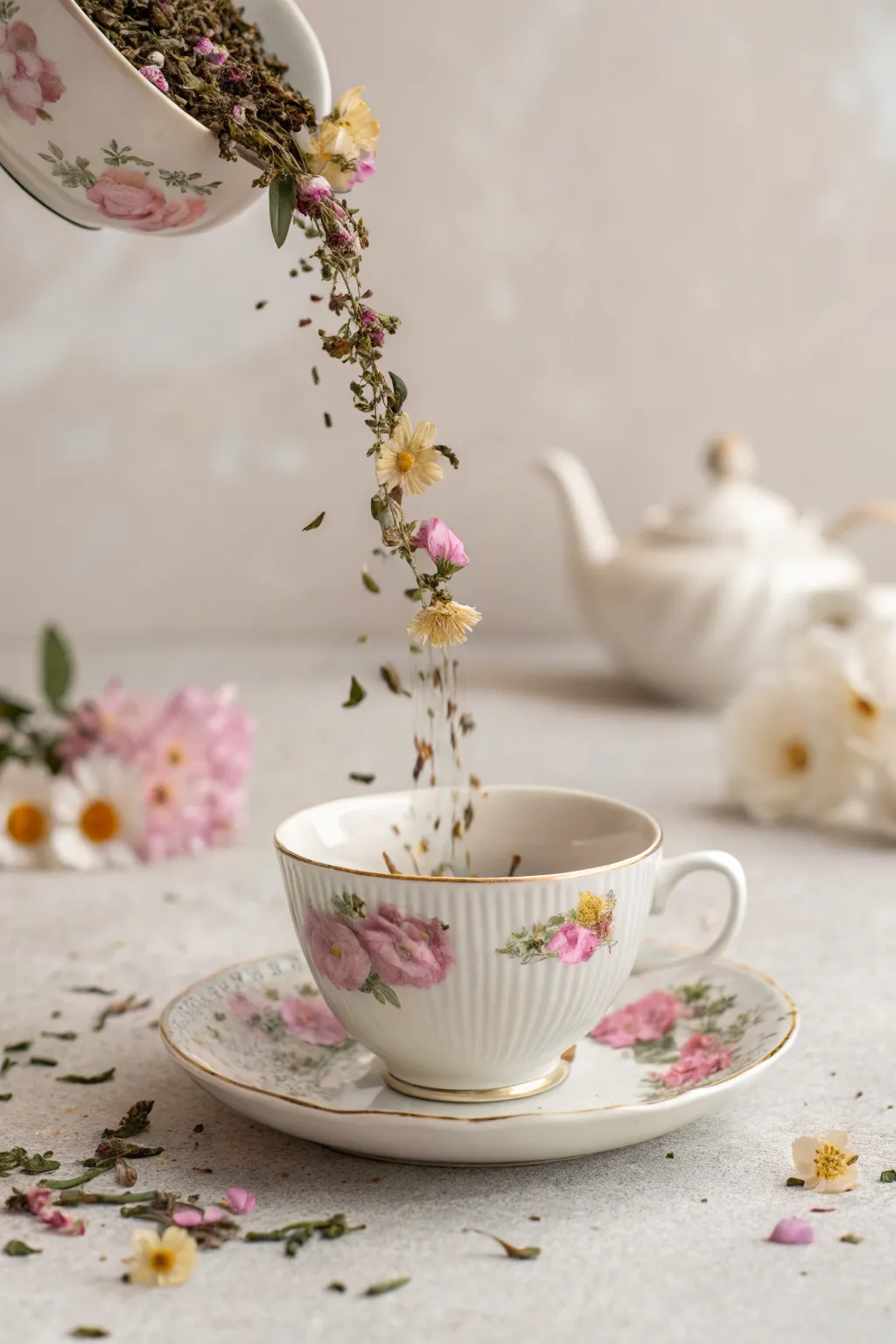 Create magic with this enchanting floating tea cup display—an elegant touch of whimsy for any tea lover's collection.