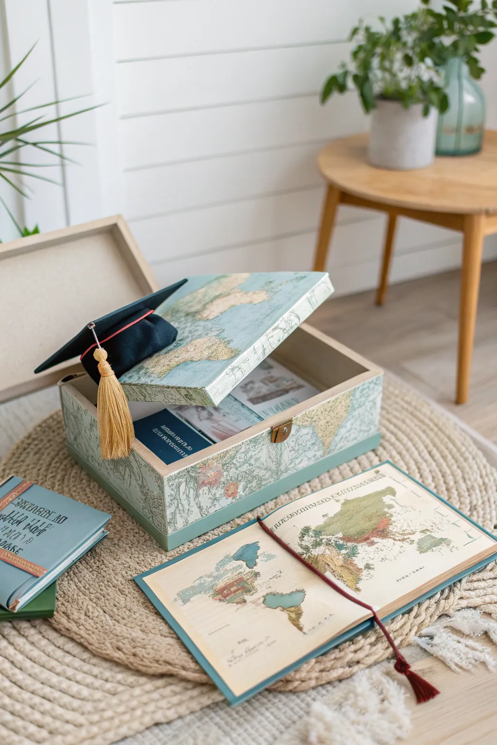 Celebrate the journey with a map-themed graduation card box, perfect for the travel-loving grad!