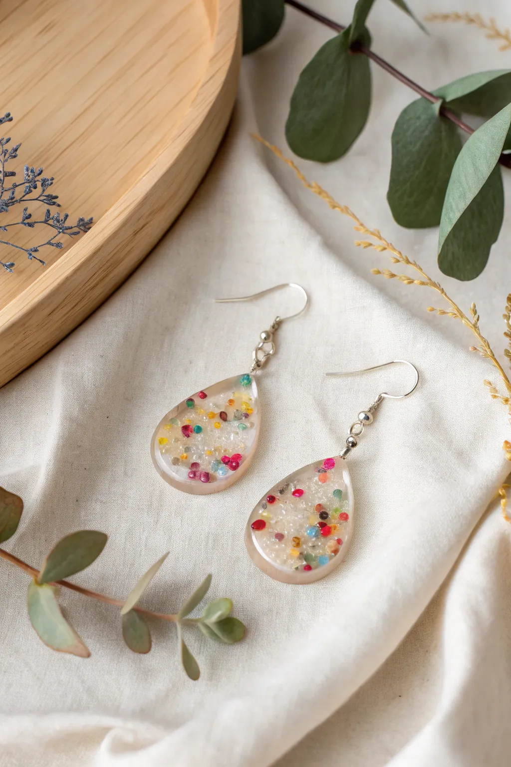 Elevate your style with these playful Resin Confetti Earrings - where minimalism meets a burst of color!