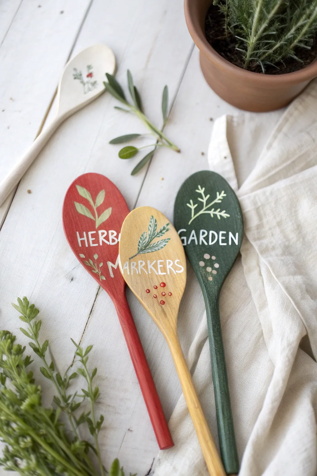 Add a splash of color and charm to Mom's garden with these handmade wooden spoon herb markers!