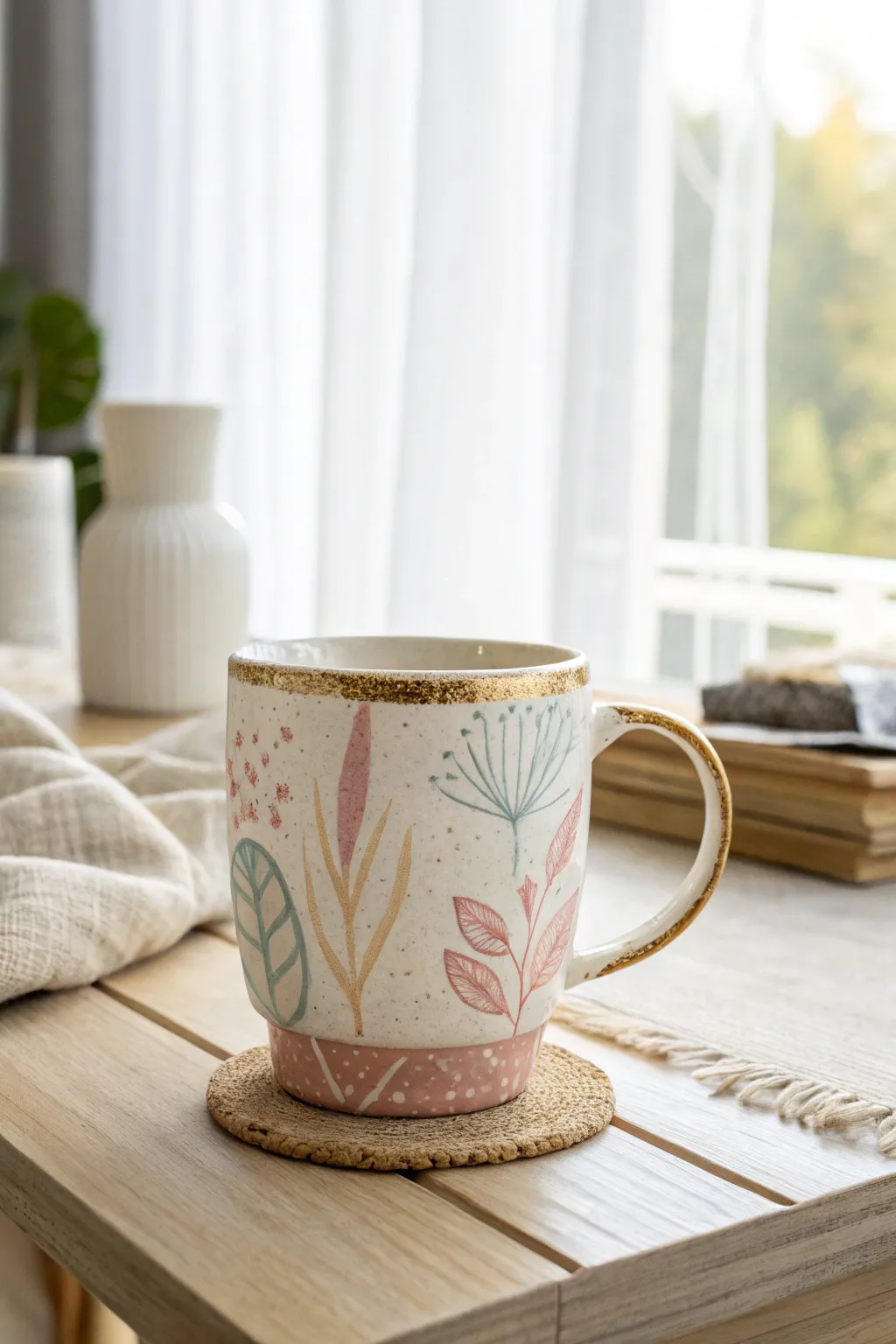 Sip in style with this mixed media masterpiece - where simplicity meets boho elegance!