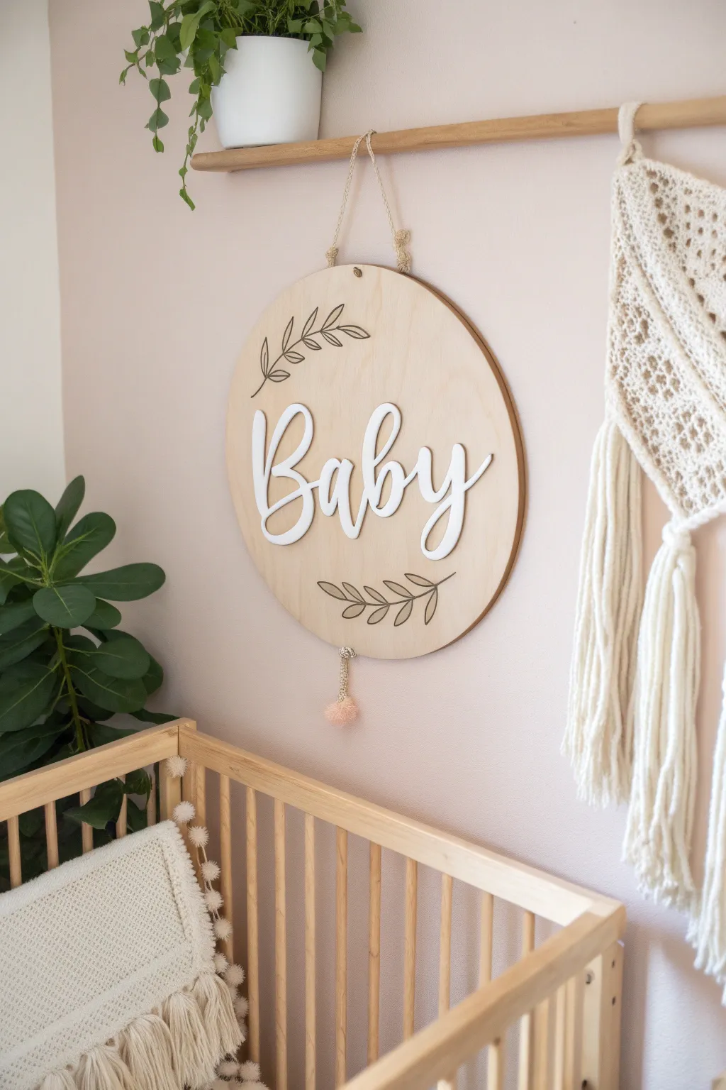 Add a personal touch to your nursery with a handcrafted name sign that embodies simplicity and beauty.