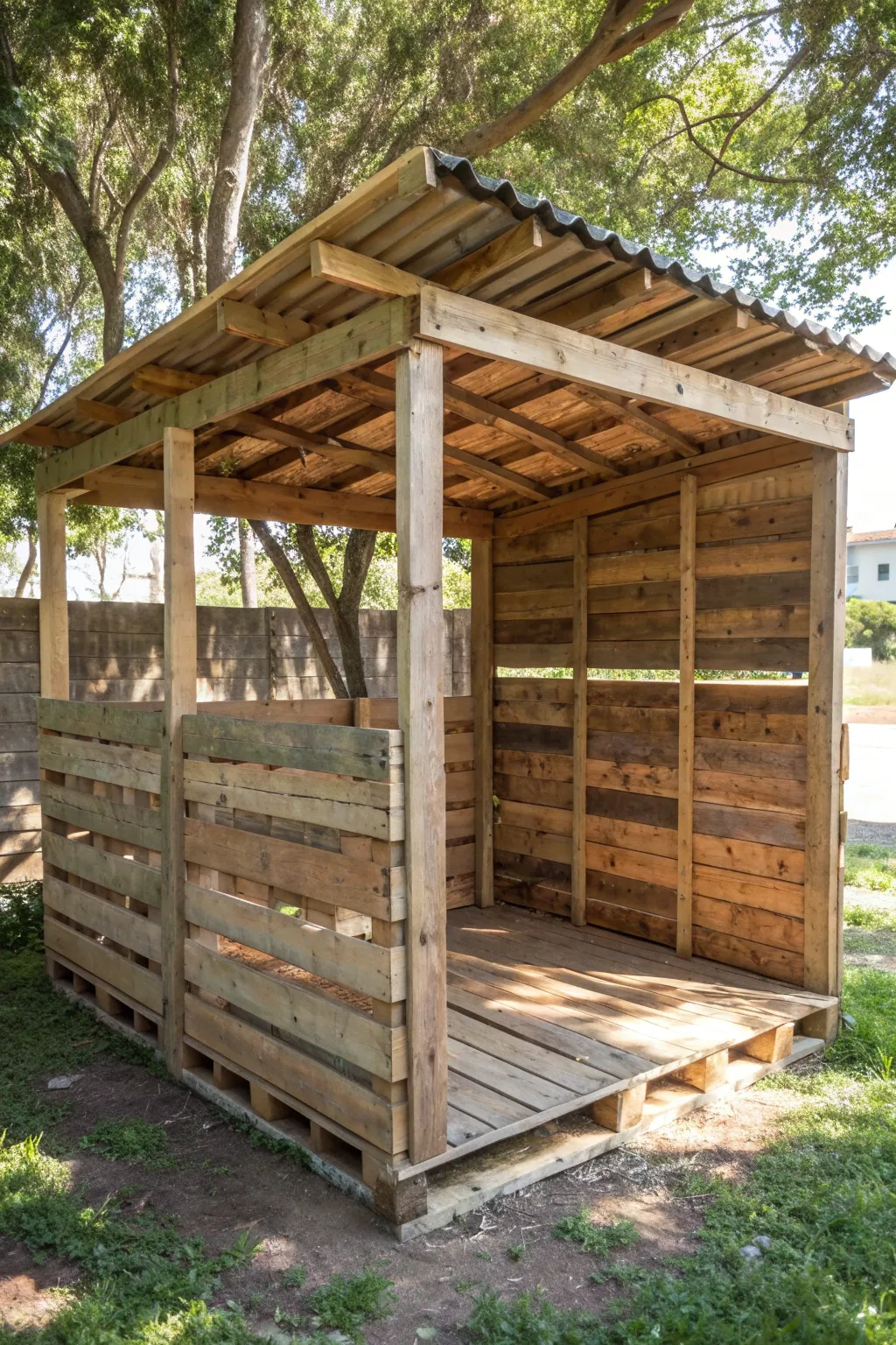 Transform your outdoor space with rustic charm using a DIY Pallet Shelter.