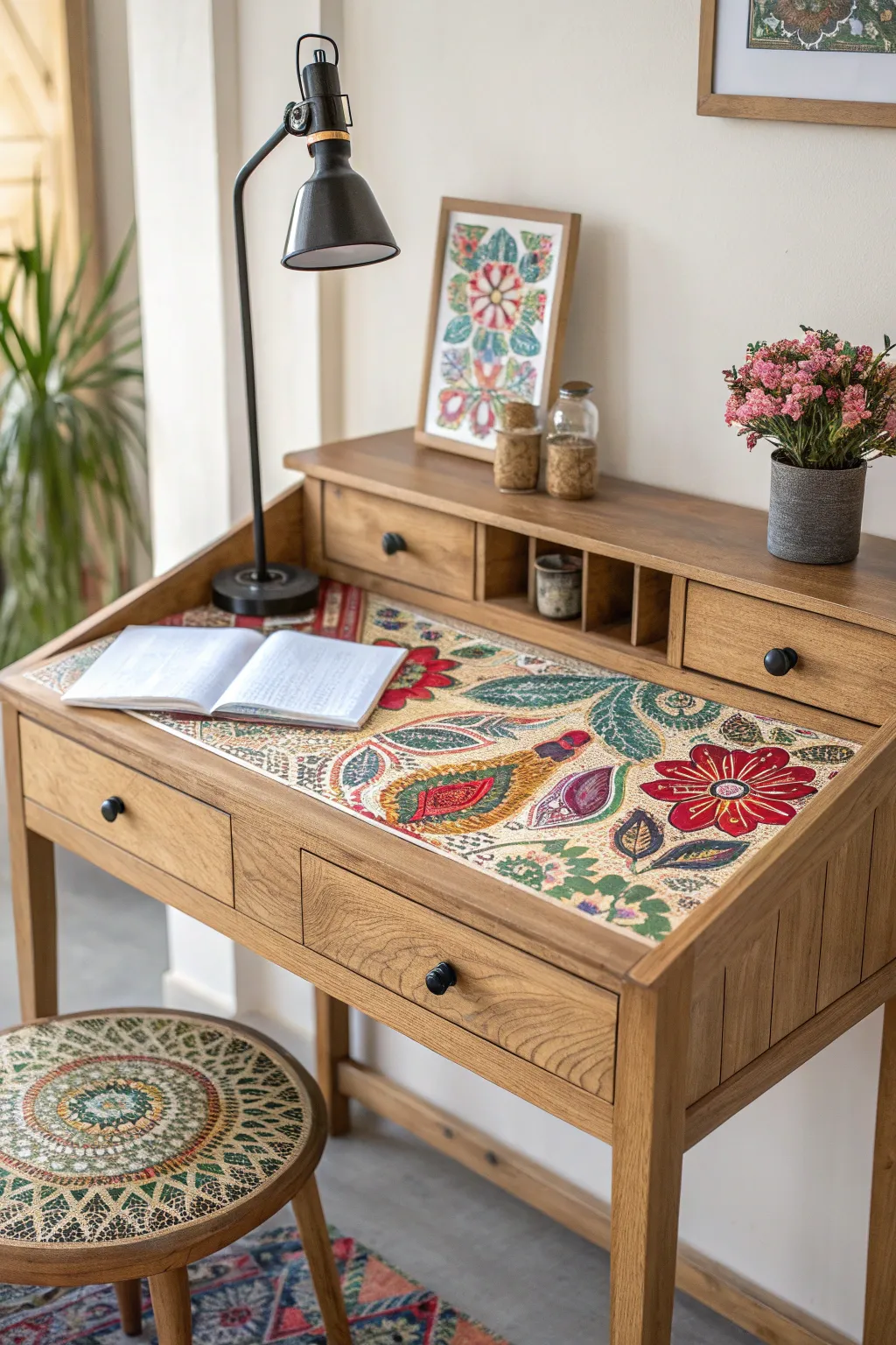 Transform your workspace with a touch of artistry—discover the beauty of decoupage on your desk.